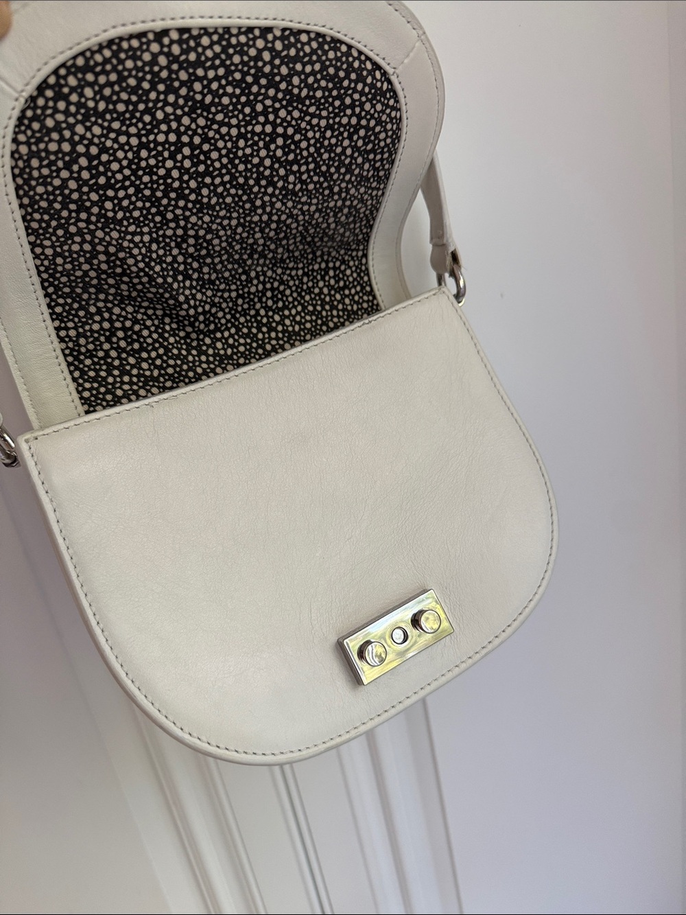 Loeffler Randall White Leather Crossbody Saddle Bag with Silver-Tone Hardware - Picture 3 of 13